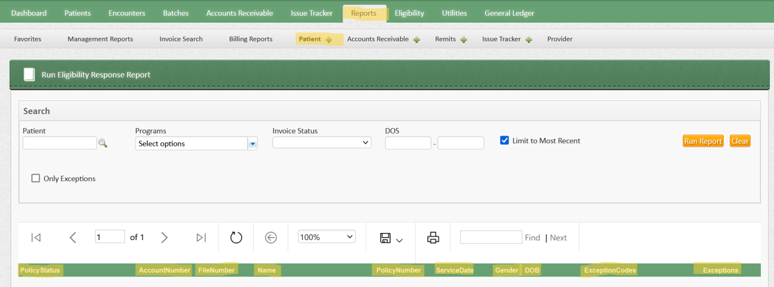 Eligibility Response Report Screen
